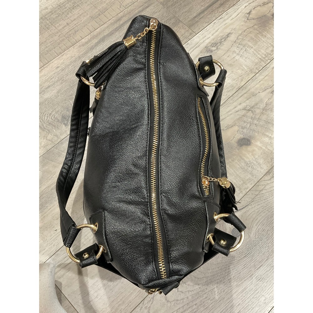 Coofit Black Sequin Vegan Leather Satchel Crossbody Bag Tassel Gold Hardware - Picture 4 of 7